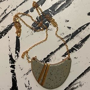 Porcelain and Stone Striped Wave Pendant Necklace